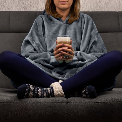 Bluzair Bluza Koc z Kapturem XXL Ciepła Szary 4w1