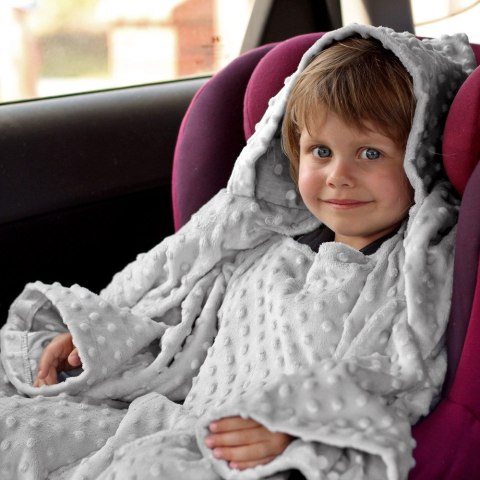 Kocyk zimowy Szary minky gruby koc z rękawkami