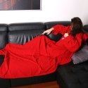 Kocyko - Szlafrok Czerwony ciepły koc z rękawami