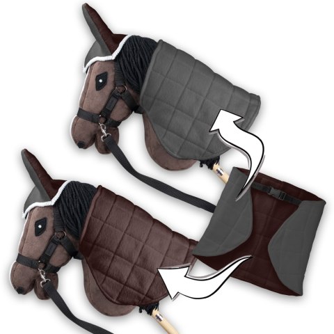 Zestaw Skippi - Hobby Horse Gniady - Derka szary i brąz - Kantar czerwony